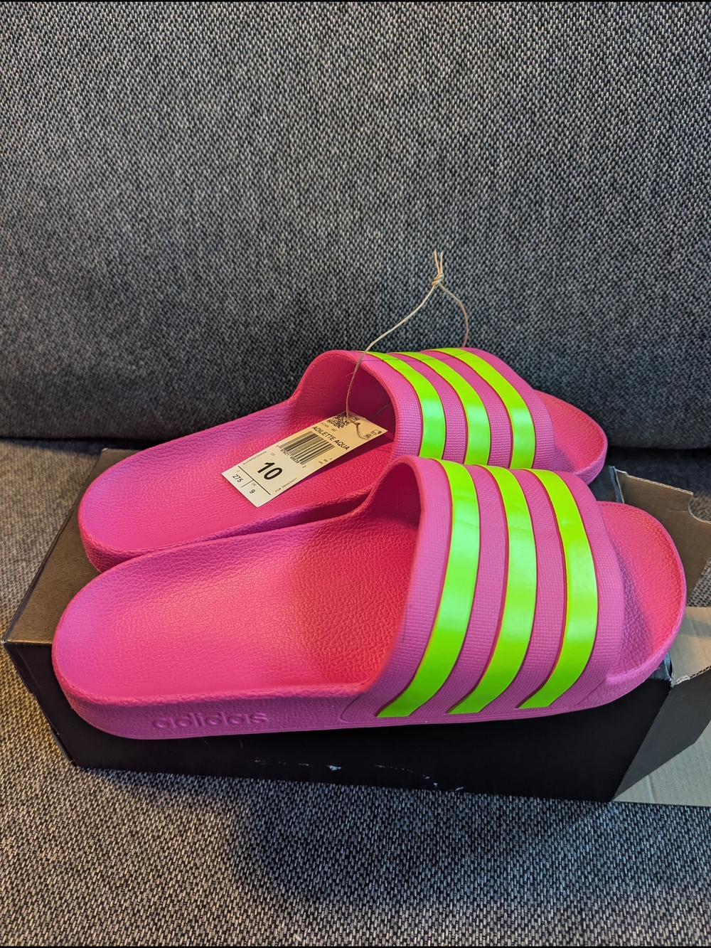 Adidas Pink Slide Sandals with Neon Green Stripes